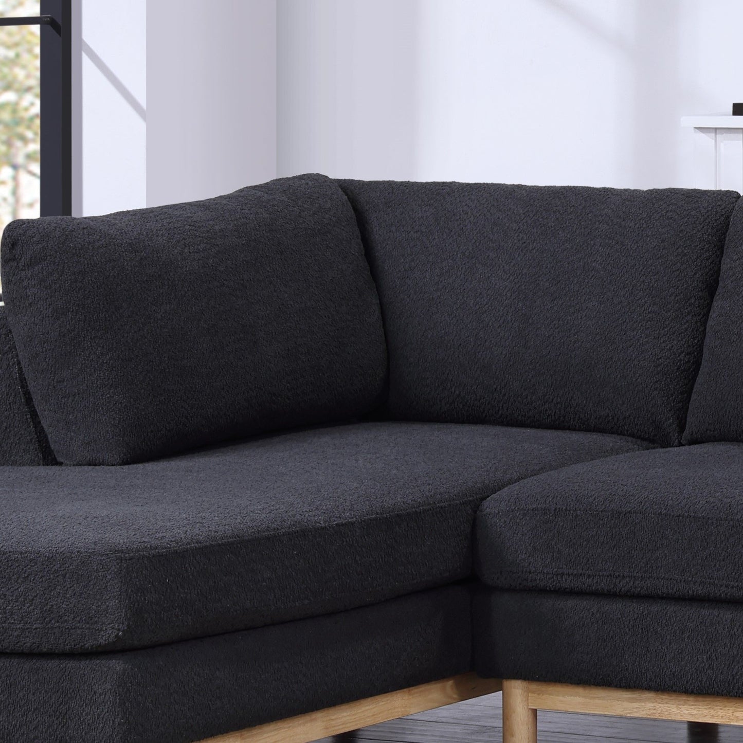 Hallie - Wide Sherpa Double Chaise U-Shape Sectional Sofa - Black