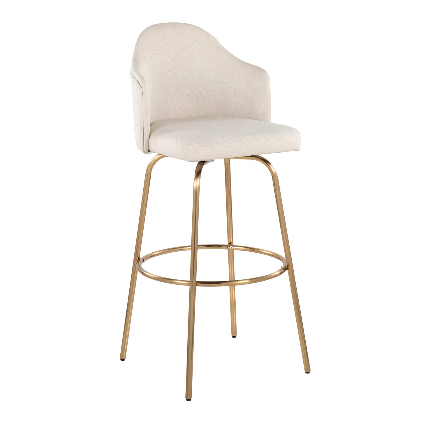 Ahoy - Contemporary Fixed Height Bar Stool Round Gold Footrest (Set of 2) - Cream / Gold