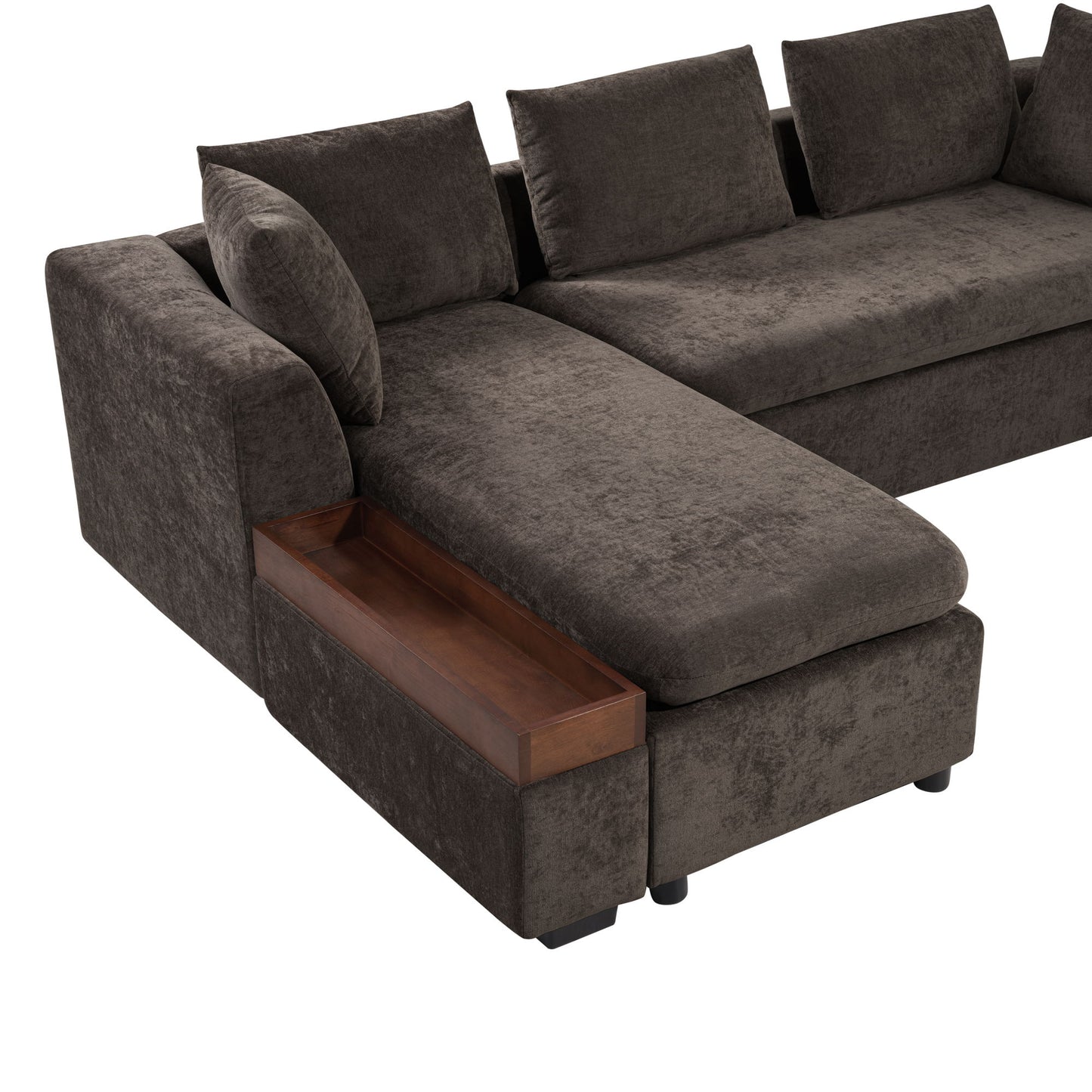 Elegant L Shaped Sectional Sofa With Chenille Upholstery And Wooden Storage Compartment - Brown