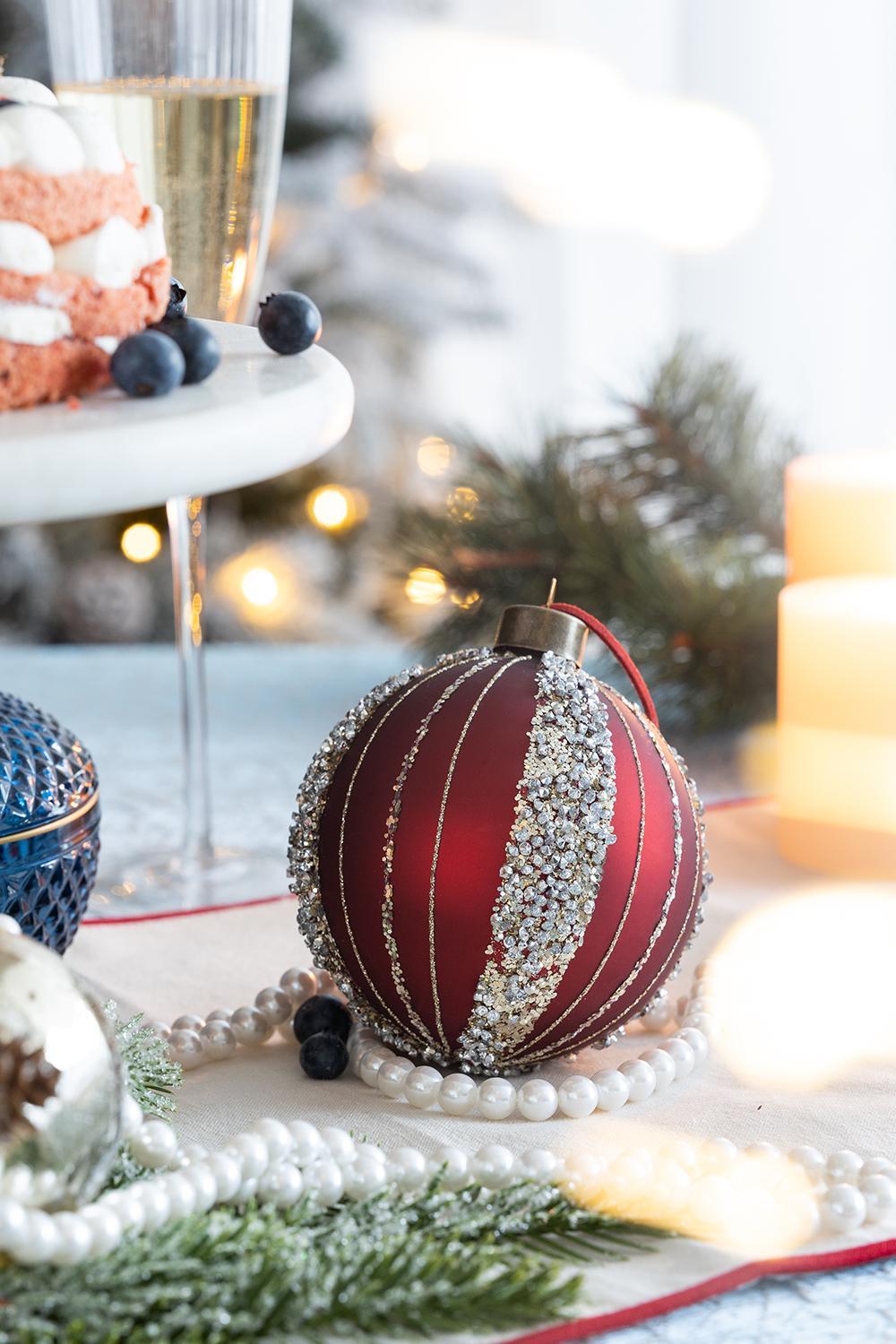 Christmas Ball Ornaments, Glass Decorative Hanging Ball Christmas Tree Ornaments For Holiday Decorations (Set of 6) - Red
