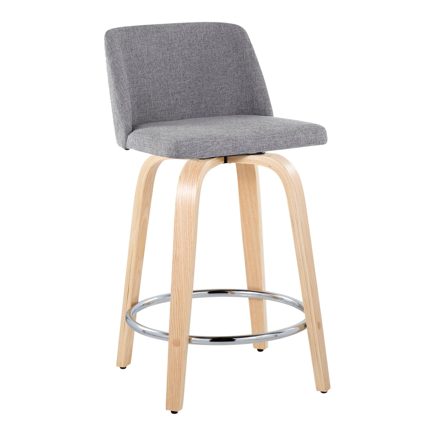 Toriano - Contemporary Fixed Height Counter Stool & Swivel With Round Footrest (Set of 2) - Natural / Gray