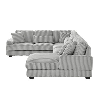 Oversized Sectional Sofa U - Shaped Sofa Couch Modern Sofa Upholstered In Soft Corduroy With A Chaise Lounge For Living Room - Gray