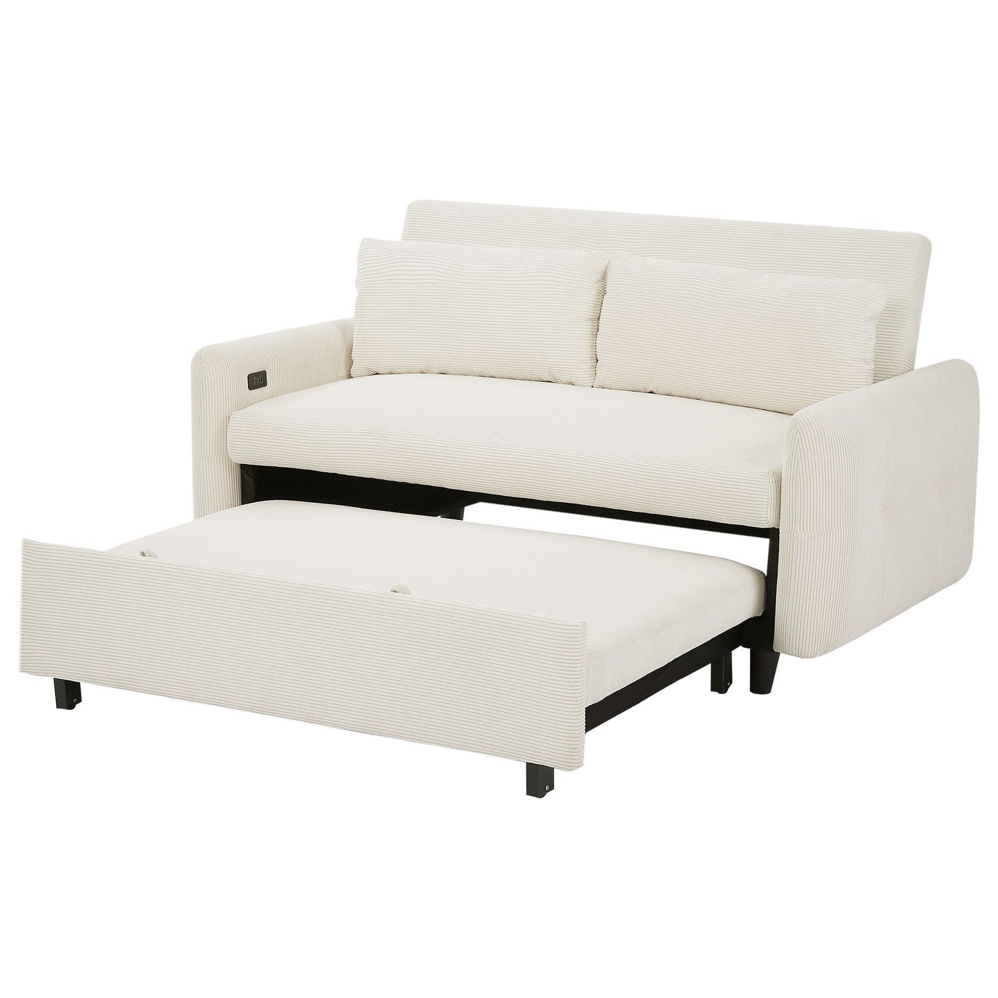 Pull Out Sofa Bed Convertible Couch 2 Seat Loveseat Sofa Modern Sleeper Sofa With 2 Throw Pillows And USB Ports For Living Room - Beige