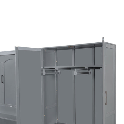 Queen Size Murphy Elegant Wall Bed With Closet - Gray