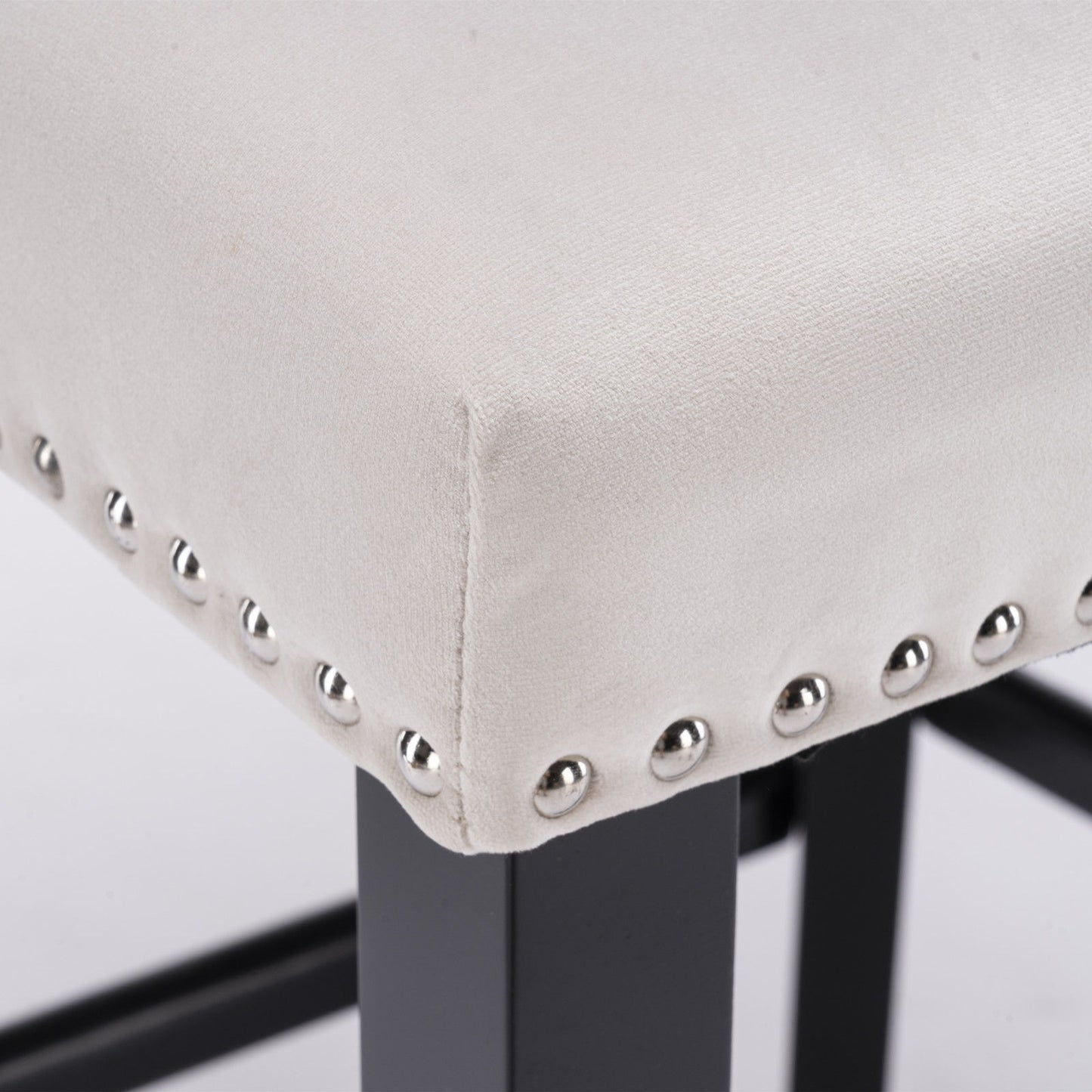 Contemporary Velvet Upholstered Wing-Back Barstools With Button Tufted Decoration And Wooden Legs, And Chrome Nailhead Trim, Leisure Style Bar Chairs, Bar Stools (Set of 4) - Beige