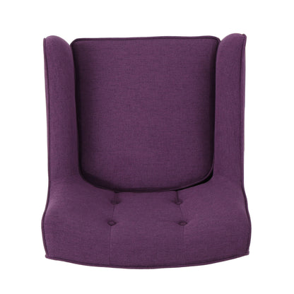 Modern Arm Chair With Tufted Back Fabric And Birch Wood Legs - Purple