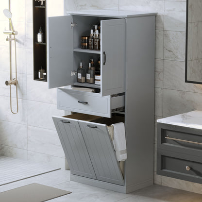Stylish Bathroom Storage Cabinet With 2 Laundry Baskets - Gray