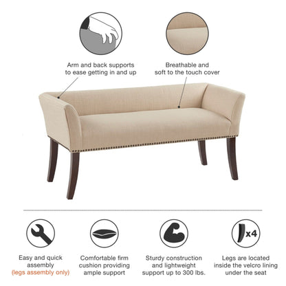 Modern Design Bench Upholstery Solid Wood Frame - Tan