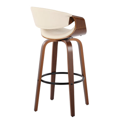 Symphony - Mid-Century Modern Fixed Height Barstool With Swivel With Round Footrest (Set of 2) - Walnut / Black