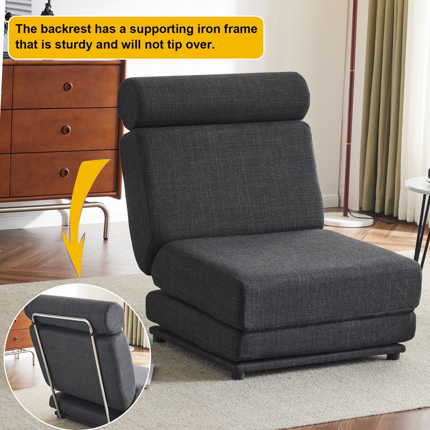 Single Sofa Chair Foldable Single Sofa Bed With Pillow, Portable Foldable Sofa Bed, Leisure Sofa Chair, Easy To Store, Made Of Breathable And Wearable Linen - Dark Gray