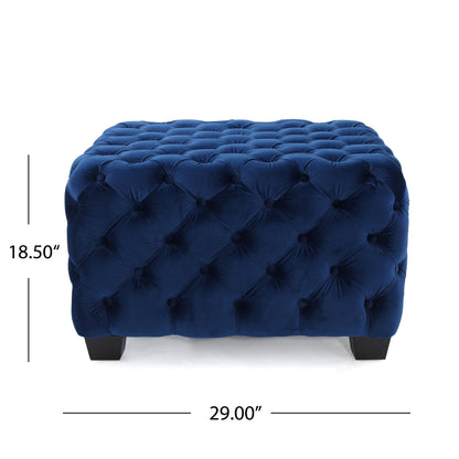 Modern Glam Ottoman With Velvet Upholstery And Button Tufted Design - Navy Blue