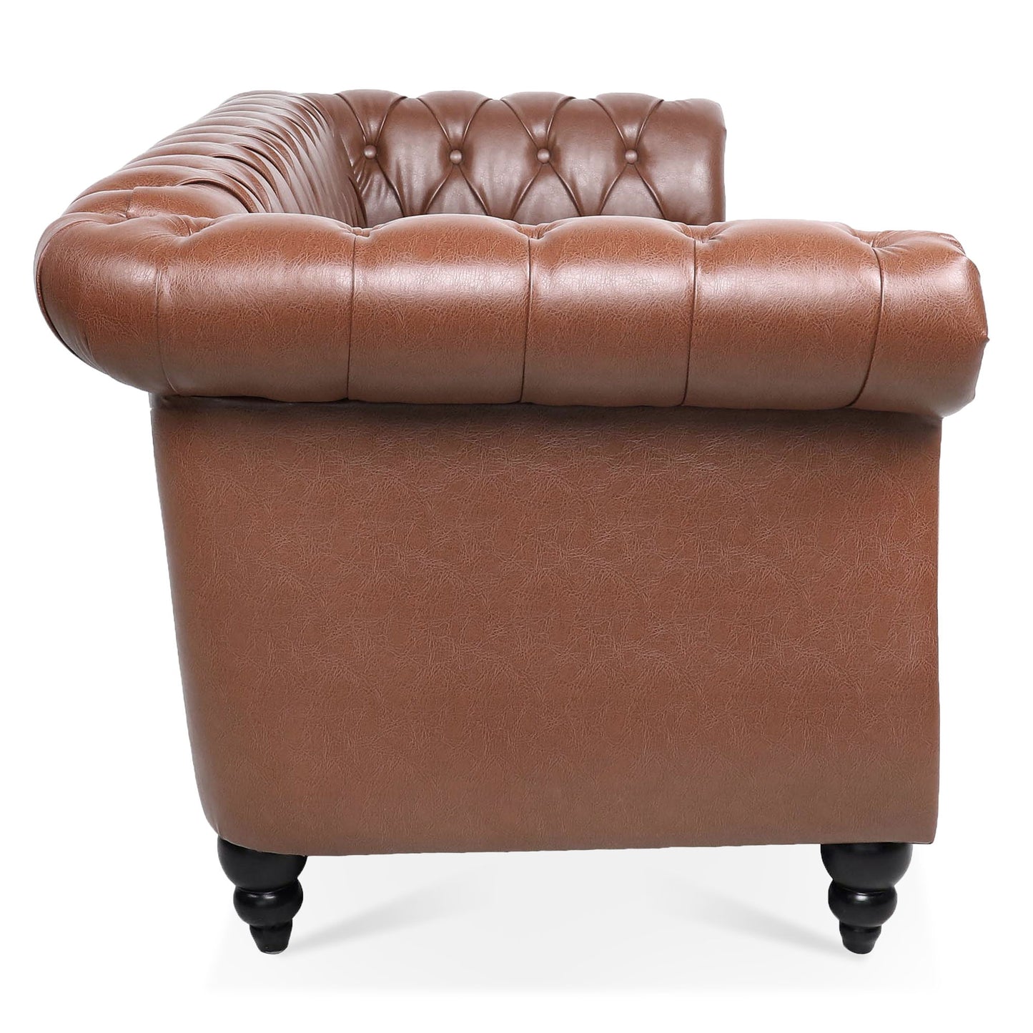 Rolled Arm Chesterfield Three Seater Sofa - Brown