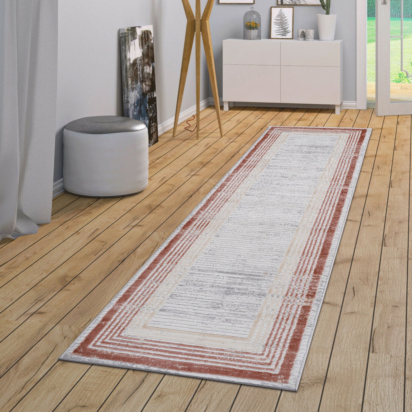 Marfi - 2' X 8' Bordered Runner Rug - Brown / Ivory