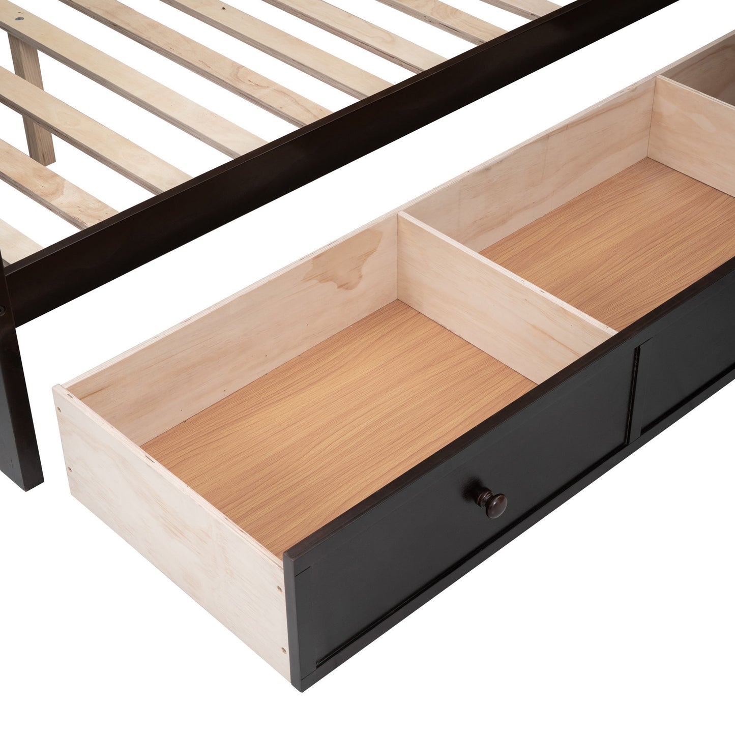 Twin Twin Over Full L Shaped Bunk Bed With 3 Drawers, Portable Desk And Wardrobe - Espresso