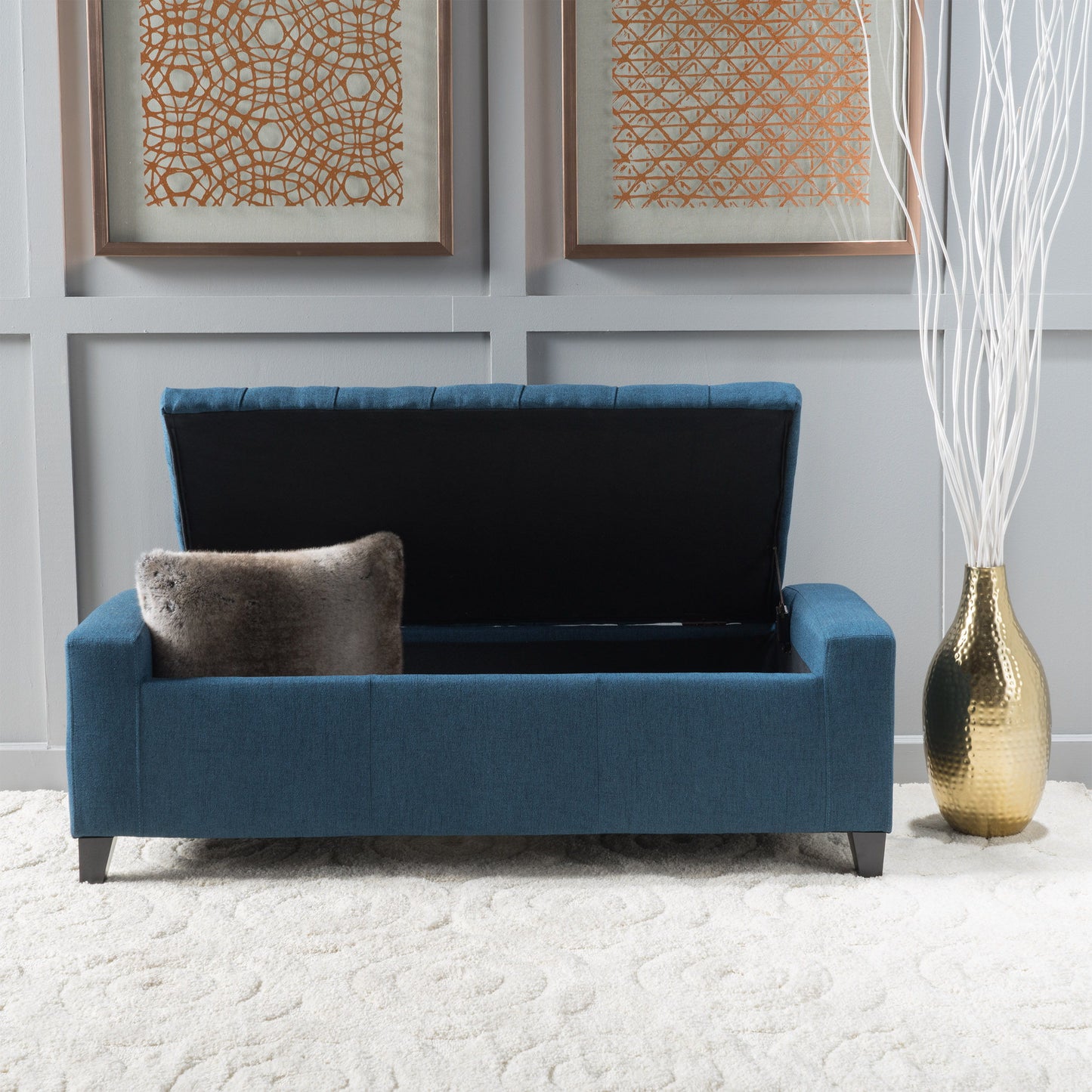 Guernsey - Ottoman Fabric Storage With Tufted Top - Navy Blue