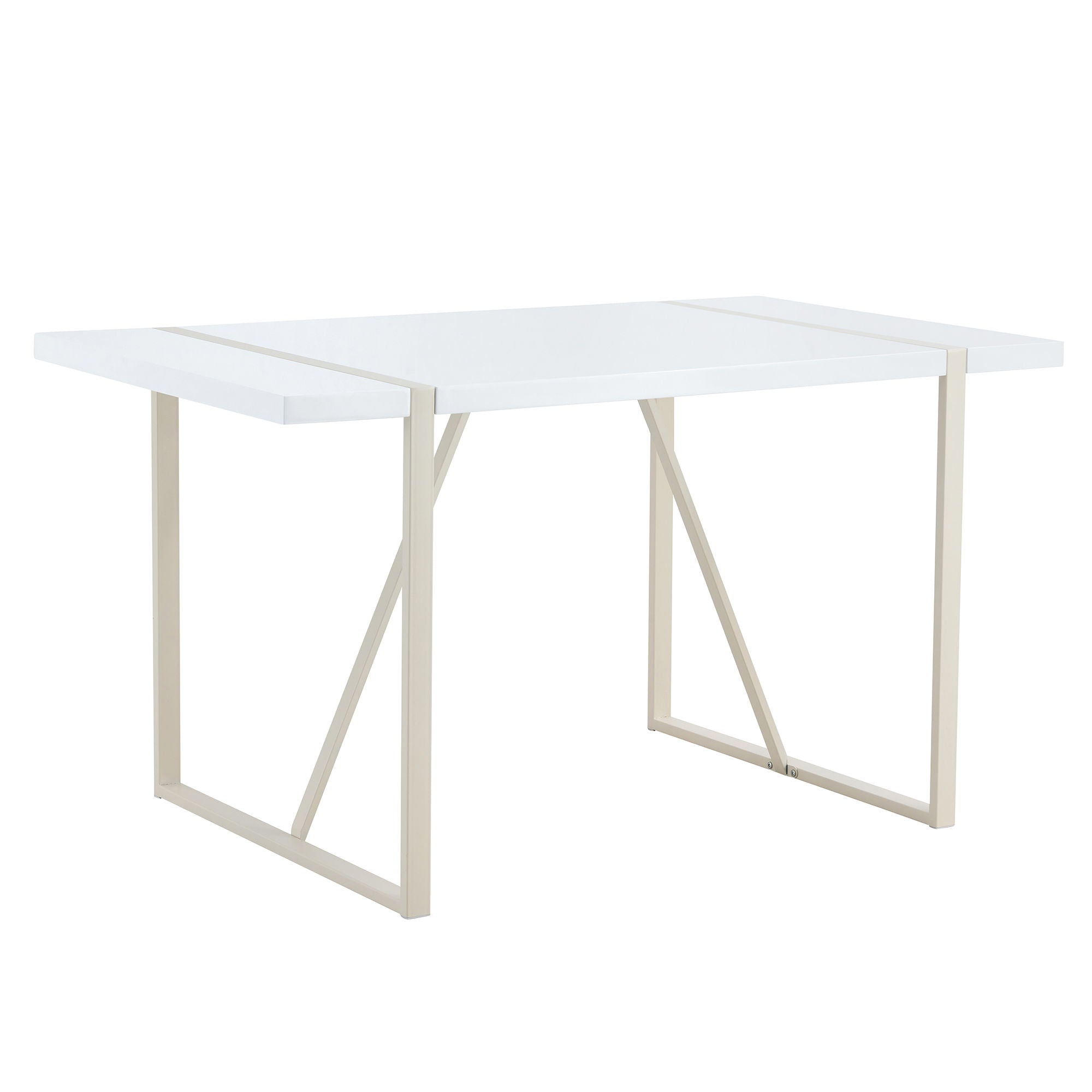 Industrial Rectangular Style Dining Table For 4 - 6 People With Thick Top And Metal Legs Frame - White