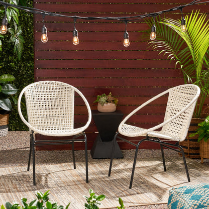 Outdoor Faux Rattan Wicker Chair With Iron Frame (Set of 2) - White / Black