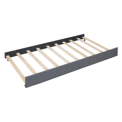Full Size Upholstered Platform Bed With 2 Drawers And 1 Twin Size Trundle, Classic Headboard Design - Gray