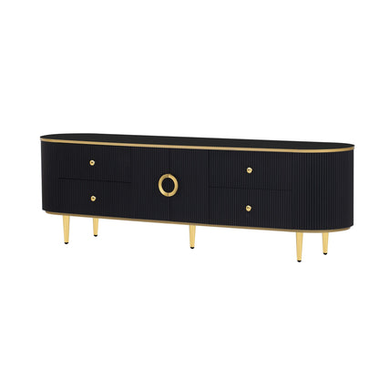 Modern TV Stand For TVs Up To 80", Entertainment Center With 4 Drawers And 1 Cabinet, Wood TV Console Table With Handles For Living Room - Black