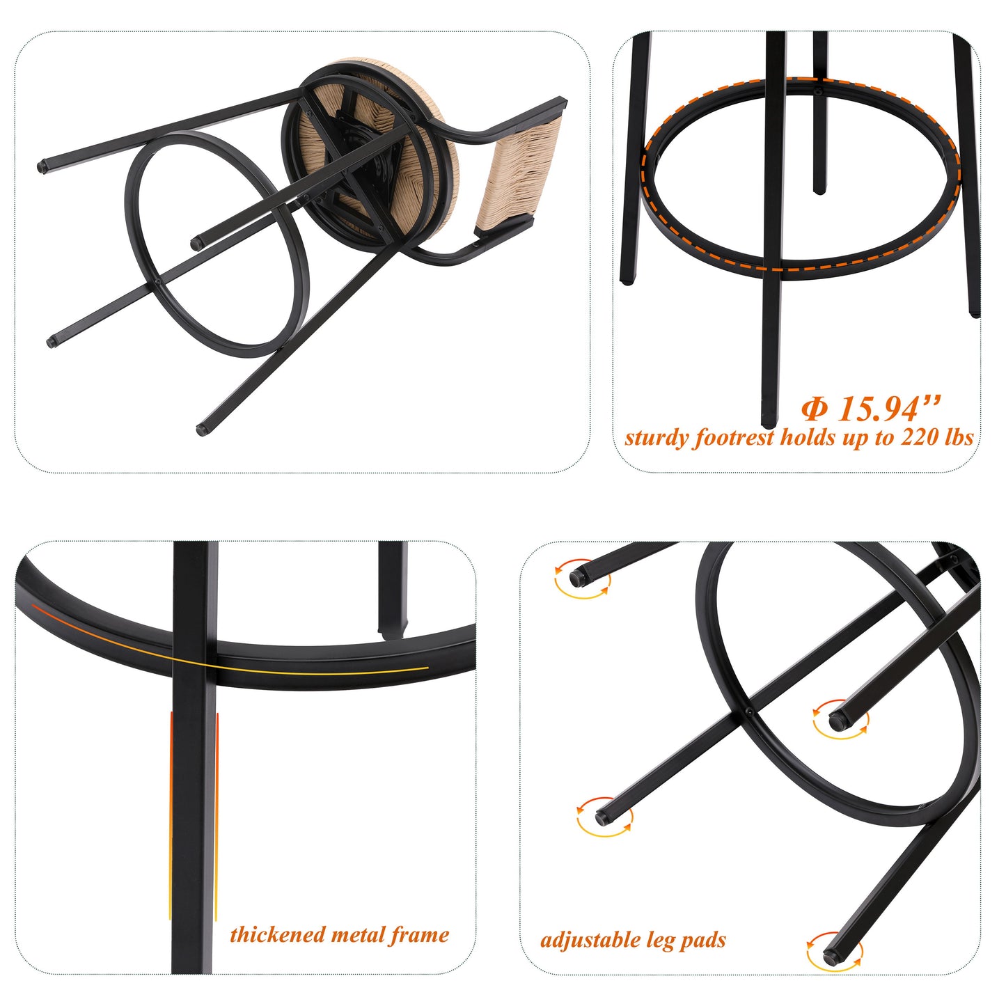 Honey Swivel Bar Stools Paper Rope Handwoven Barstools With Back (Set of 2) Rustic Round Counter Chairs For Dining Room, Kitchen Island - Honey