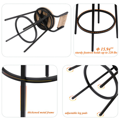 Honey Swivel Bar Stools Paper Rope Handwoven Barstools With Back (Set of 2) Rustic Round Counter Chairs For Dining Room, Kitchen Island - Honey