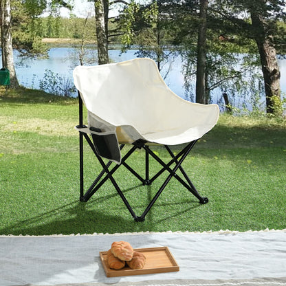 2 Pieces Outdoor Camping Chairs Folding / Portable, Comfortable Seating, Durable Steel Frame - Beige
