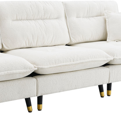 L Shaped Convertible Sectional Sofa 4 Seat Tufted Couch Set With Two Tone Adjust Legs Cloud Movable Ottoman - White