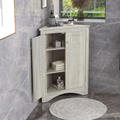 Triangle Bathroom Storage Cabinet With Adjustable Shelves, Freestanding Floor Cabinet For Home Kitchen - Oak
