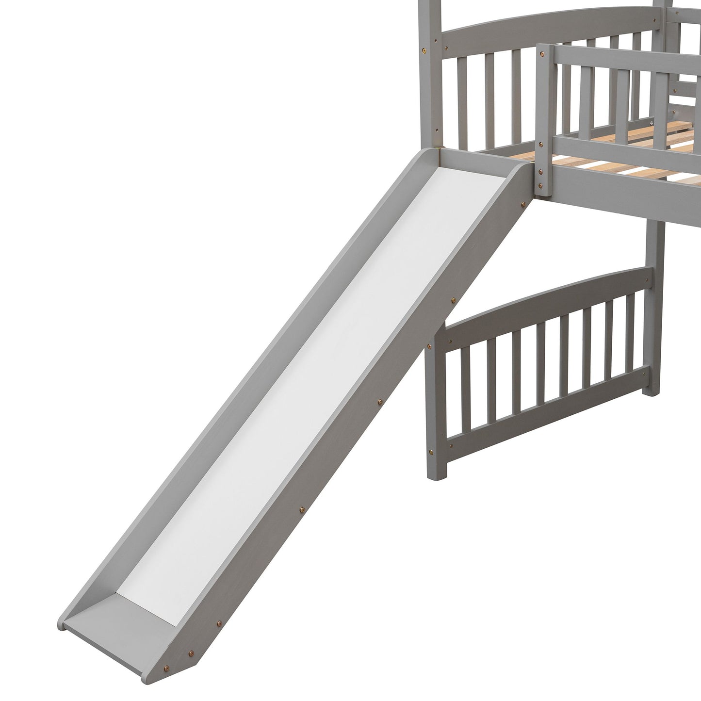 Twin House Loft Bed With Slide - Gray