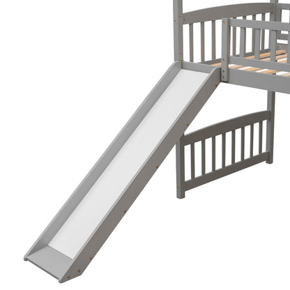 Twin House Loft Bed With Slide - Gray