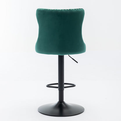 Swivel Velvet Barstools Adjusatble Seat Height, Modern Upholstered Bar Stools With Backs Comfortable Tufted For Home Pub And Kitchen Island (Set of 2) - Green