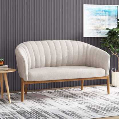 Mid Century Modern Loveseat With Channel Stitched Backrest - Beige