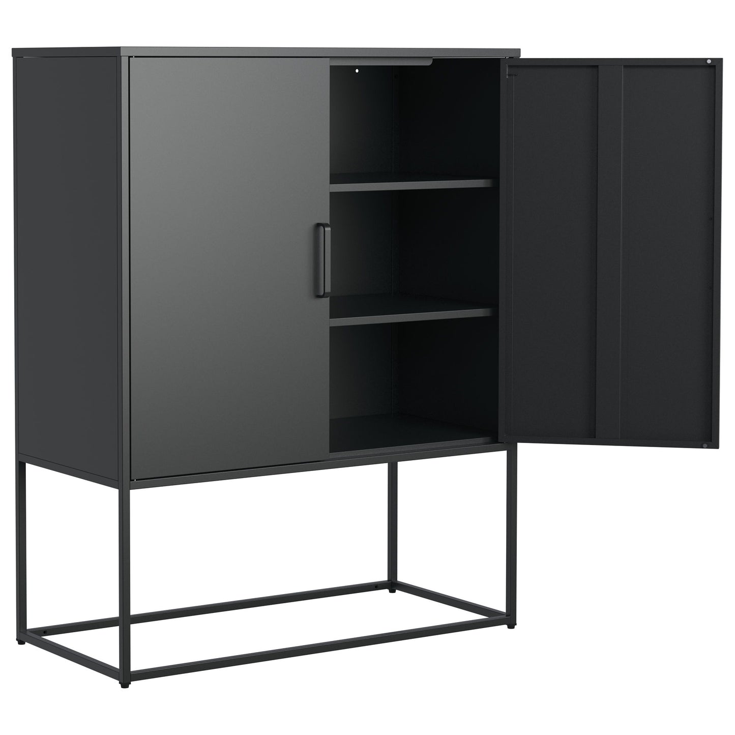 Heavy Duty Metal Buffet Sideboard Modern Steel Storage Cabinet With 2 Shelves, Free Standing Accent Cabinet With Magnetic Doors For Bedroom, Kitchen, And Home Office, Anti-Tip Design - Black