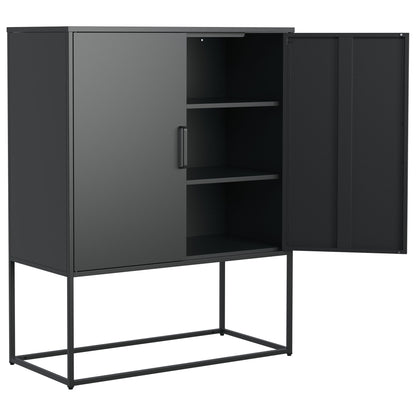 Heavy Duty Metal Buffet Sideboard Modern Steel Storage Cabinet With 2 Shelves, Free Standing Accent Cabinet With Magnetic Doors For Bedroom, Kitchen, And Home Office, Anti-Tip Design - Black