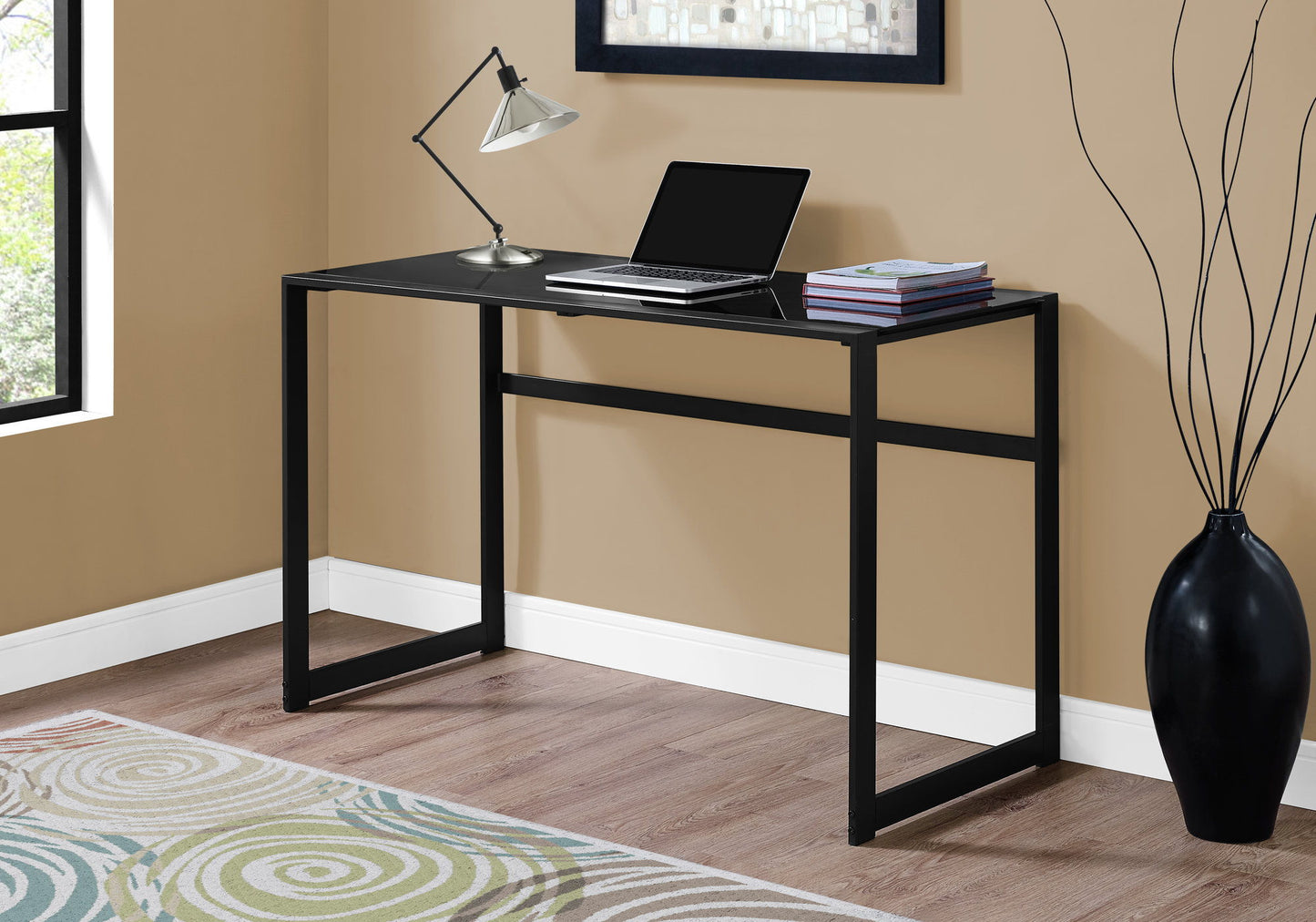 Computer Desk For Home Office, Laptop, Tempered Glass, Contemporary & Modern - Black
