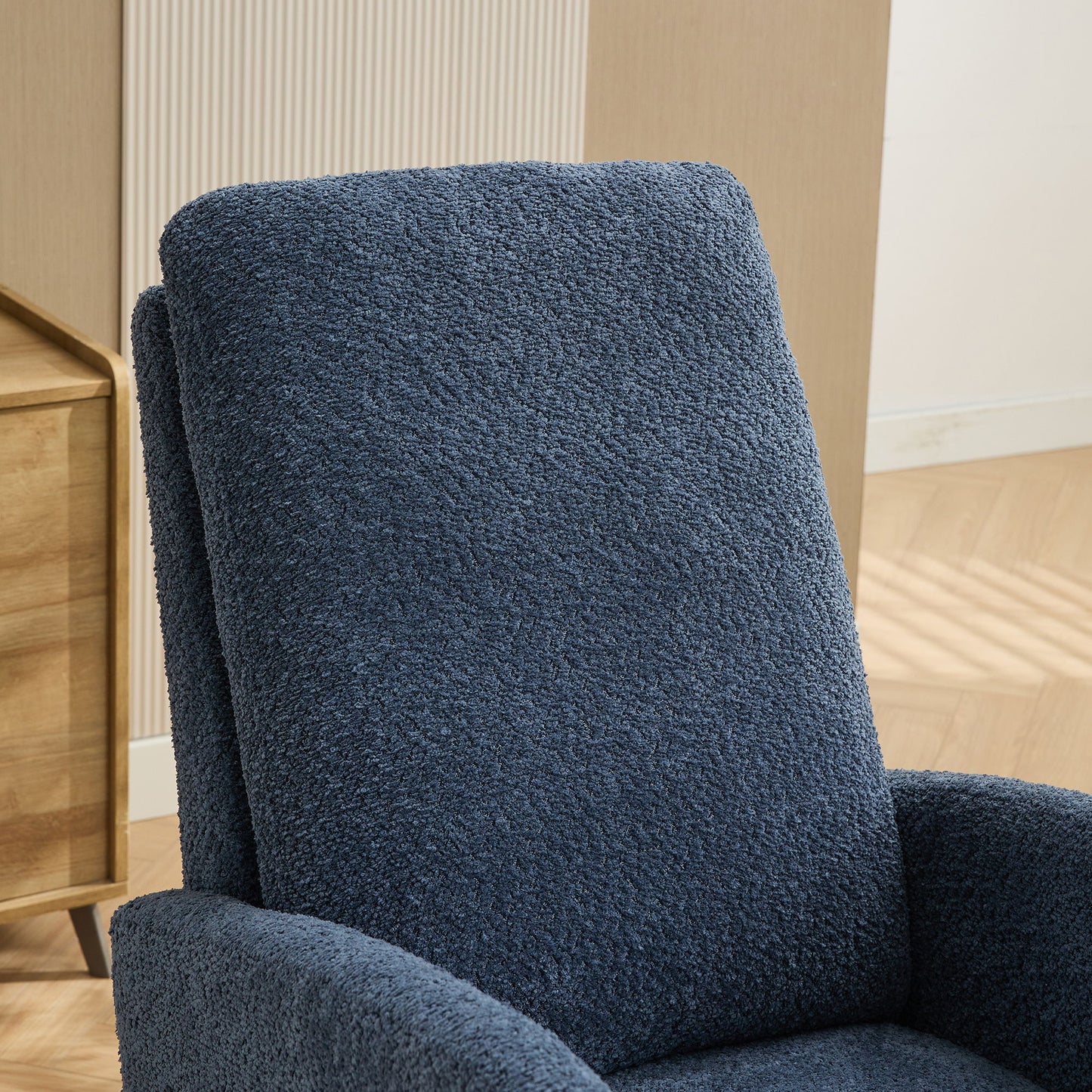 Rocking Chair For Nursery, High Back Glider Chair With Retractable Footrest, Side Pocket, Rocking Accent Armchair With Rubber Wood Legs For Living Room / Bedroom - Navy