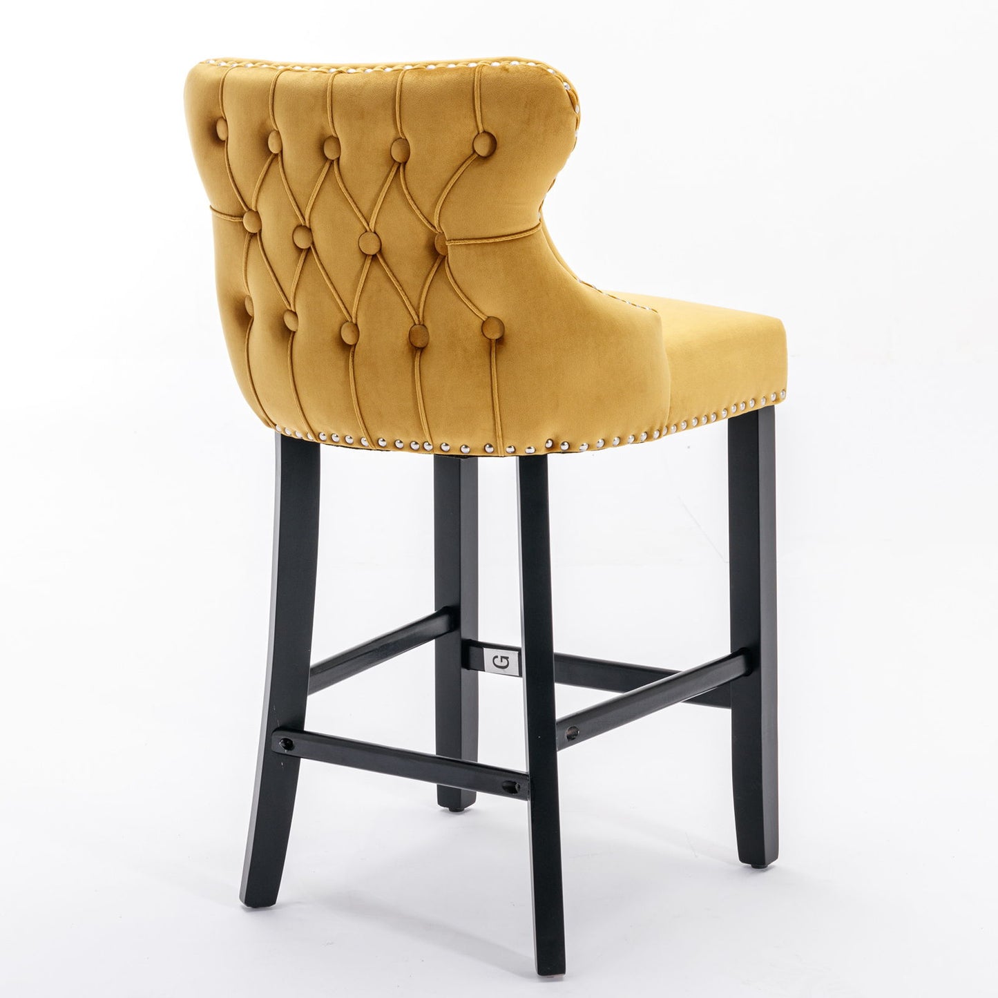 Contemporary Velvet Upholstered Wing-Back Barstools With Button Tufted Decoration And Wooden Legs, And Chrome Nailhead Trim, Leisure Style Bar Chairs, Bar Stools (Set of 4) - Gold
