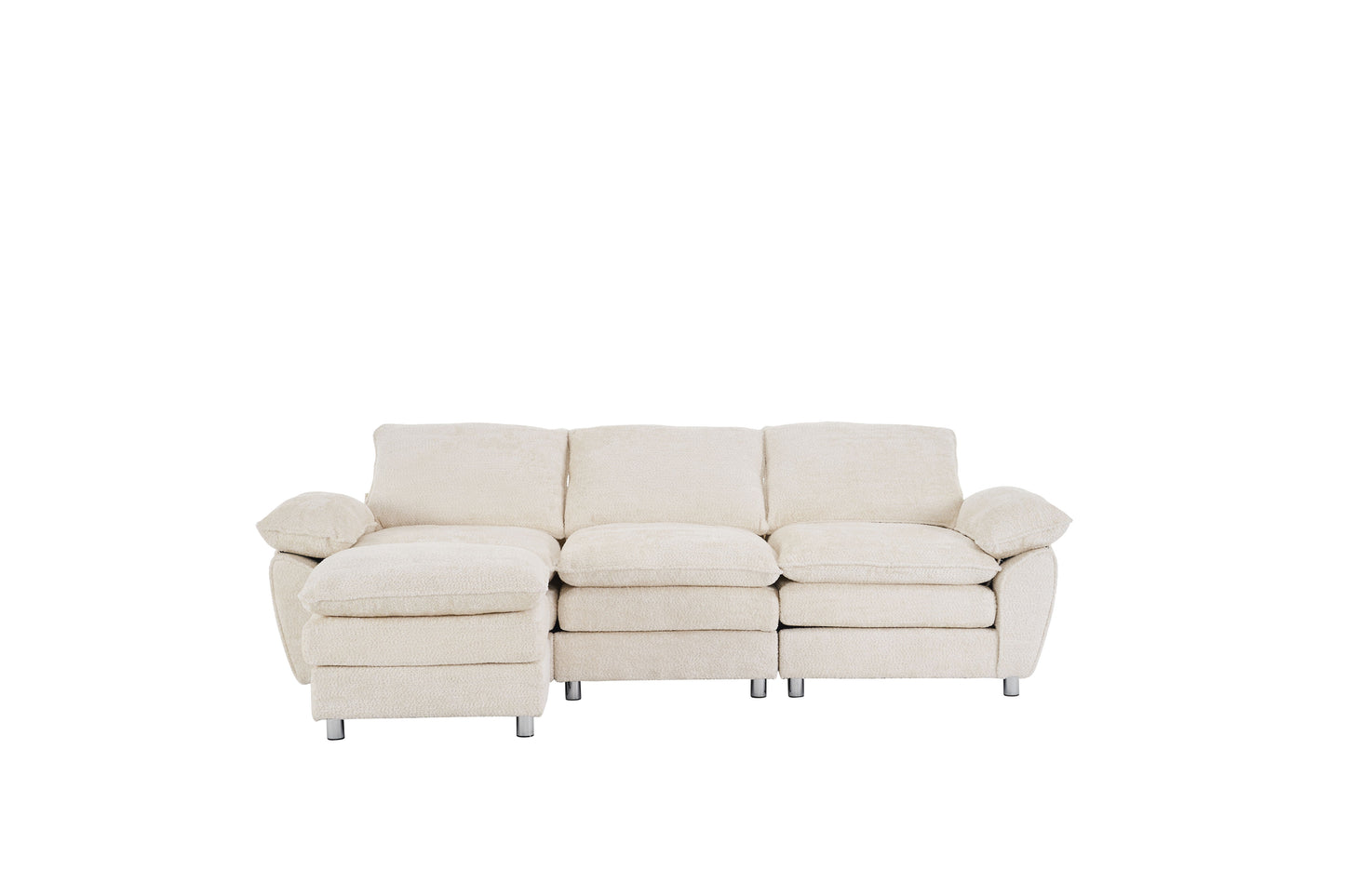 Modern Deep 3 Seat Sofa Couch With Ottoman, Polyester Sofa Sleeper Comfy Upholstered Furniture For Living Room - Beige