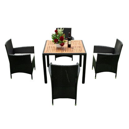 5 Piece Outdoor Patio Wicker Dining Set Patio Wicker Furniture Dining Set With Top - Black / Creme