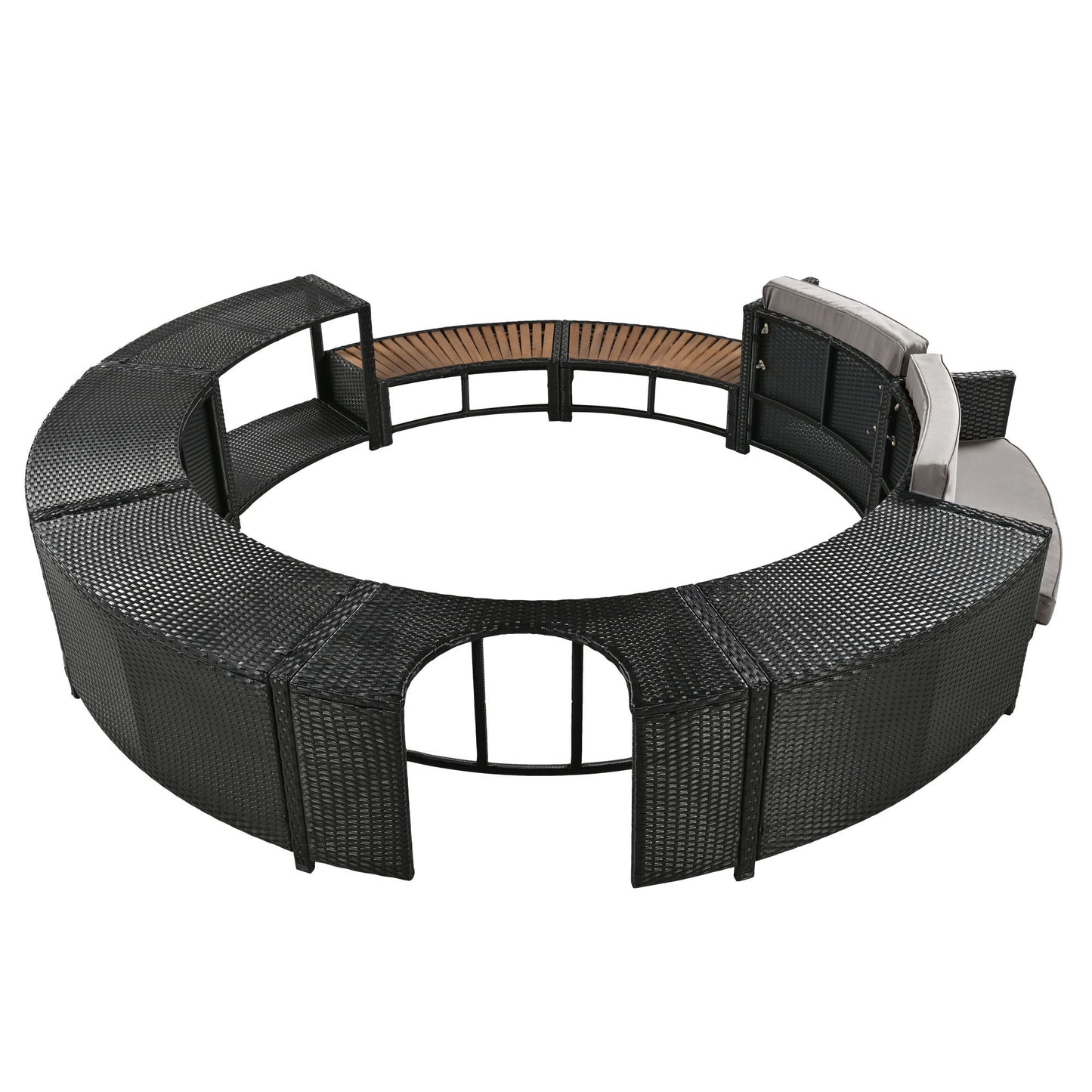 Spa Surround Spa Frame Patio Rattan Sofa Set With Storage Spaces, Mini Sofa And Comfortable Cushion For Patio, Backyard - Gray