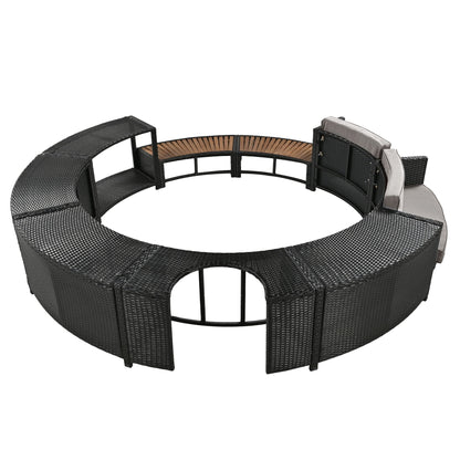 Spa Surround Spa Frame Patio Rattan Sofa Set With Storage Spaces, Mini Sofa And Comfortable Cushion For Patio, Backyard - Gray