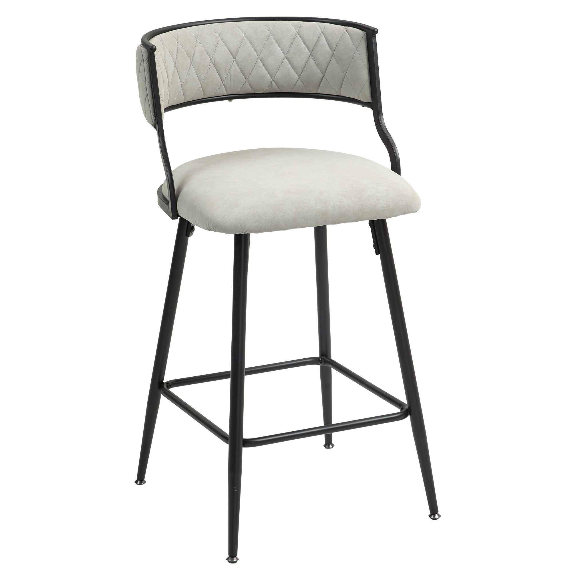 Counter Height Bar Stools Cover Kitchen Island Counter Bar Stool With Black Powder Coating Base And Footrest (Set of 2) - Beige