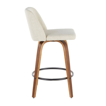 Toriano - Mid-Century Modern Counter Stool (Set of 2) - Cream / Walnut