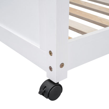 Full Over Full Bunk Bed With Desk - White