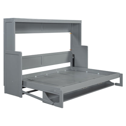 Full Size Murphy Bed With Hydraulic Lift & Desk Design - Gray