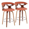 Gardenia - Mid-Century Modern Fixed Height Counter Stool With Swivel (Set of 2) - Walnut / Orange