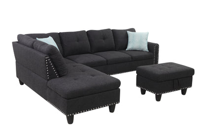 Alger - 98" Wide Left Hand Facing Sofa & Chaise With Ottoman - Charcoal Gray