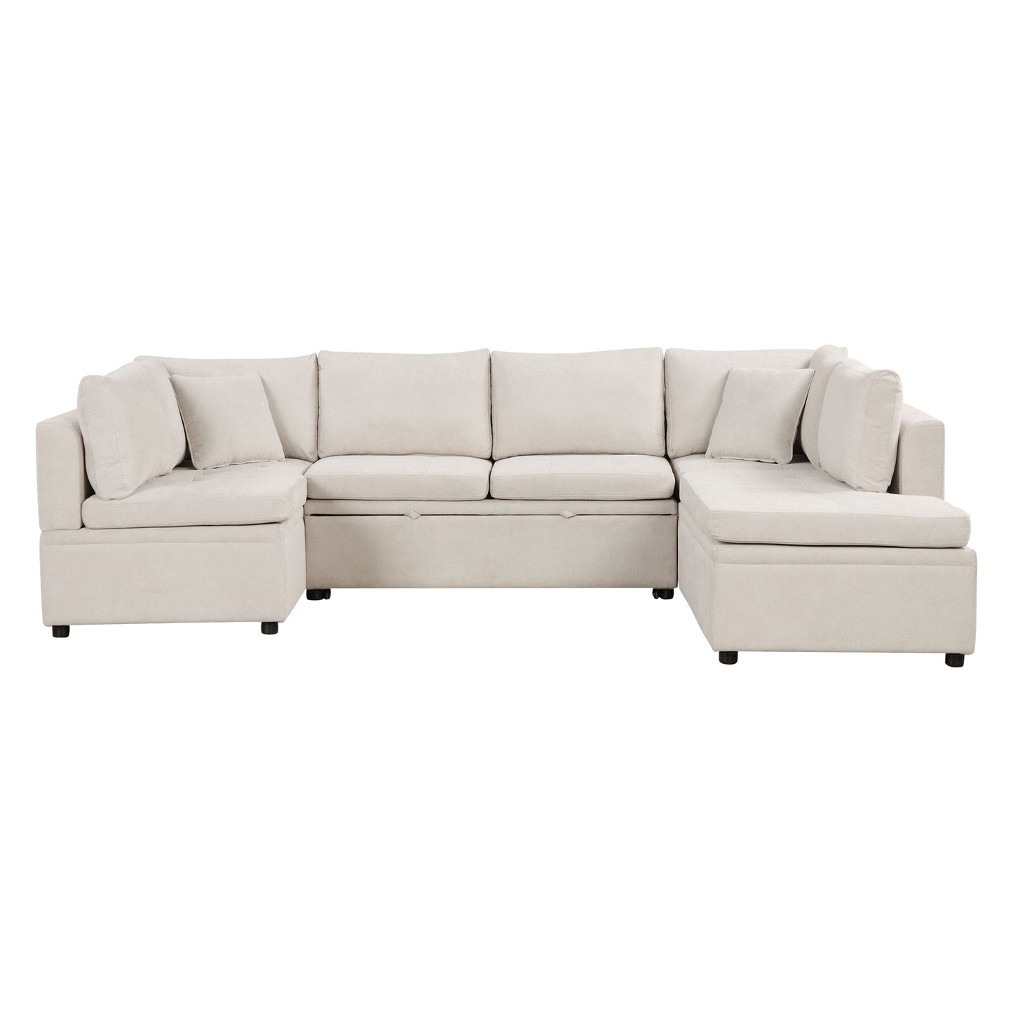 Oversized Sectional Sofa U-Shaped Sofa Couch Pull-Out Sofa Bed With Two Throw Pillows For Living Room - Beige