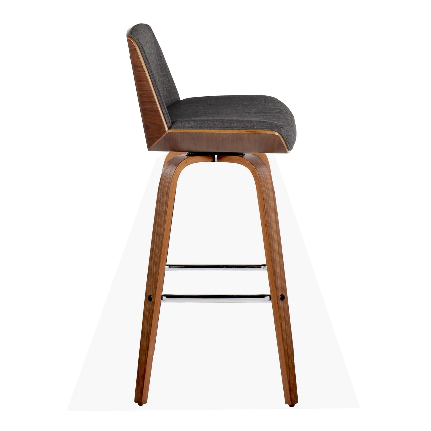 Corazza - Mid-Century Modern Fixed Height Barstool With Swivel With Square Footrest (Set of 2) - Walnut / Charcoal
