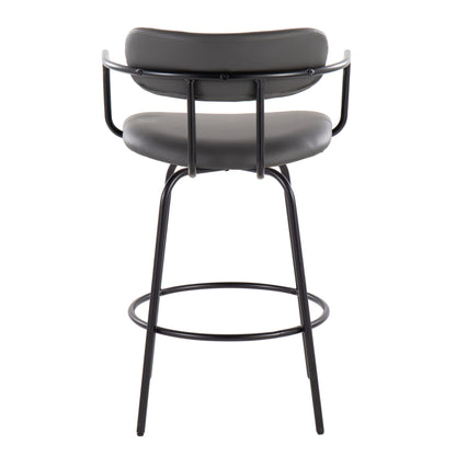 Demi - Contemporary Fixed Height Counter Stool With Swivel With Round Footrest (Set of 2) - Black / Gray